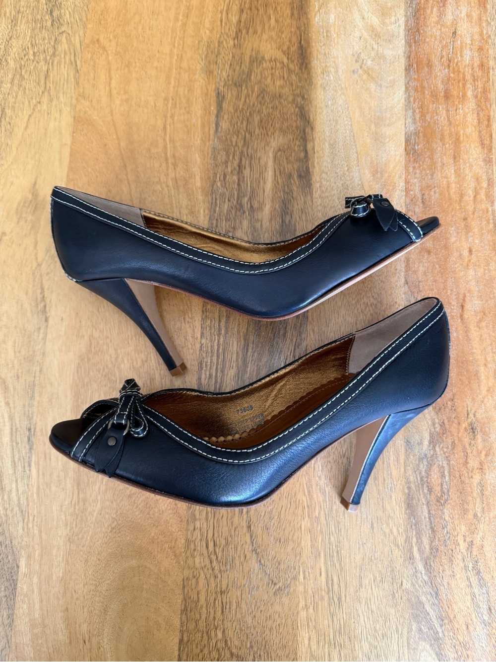 J. Crew Fulham Leather Peep-Toe Black Heels - Size 9 - Picture 2 of 12